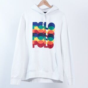 Polo Ralph Lauren Mens Hoodie NWOT White Multi-Graphic Fleece Ribbed Hem & Cuffs